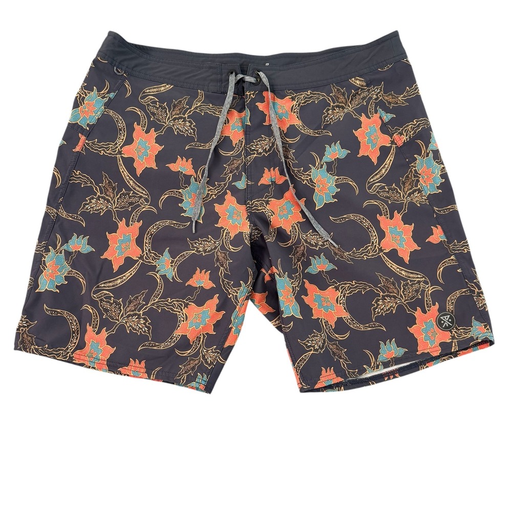 Roark Revival 36x8.5 Gray Floral Passage Batavia Batik Performance Board Shorts